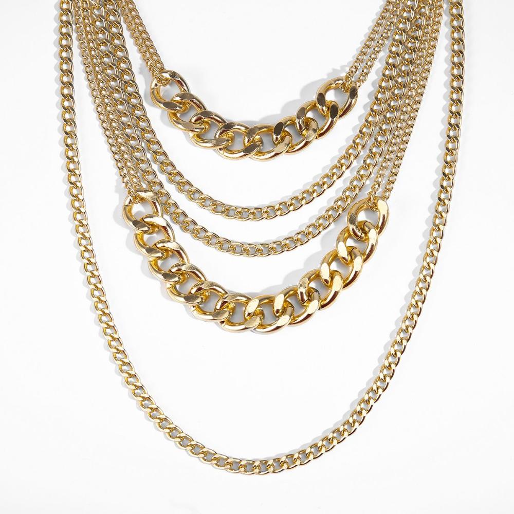 Vintage Exaggerated Collar Statement Multi-layer Pendant Necklace Punk Choker Thick Curb Chain
