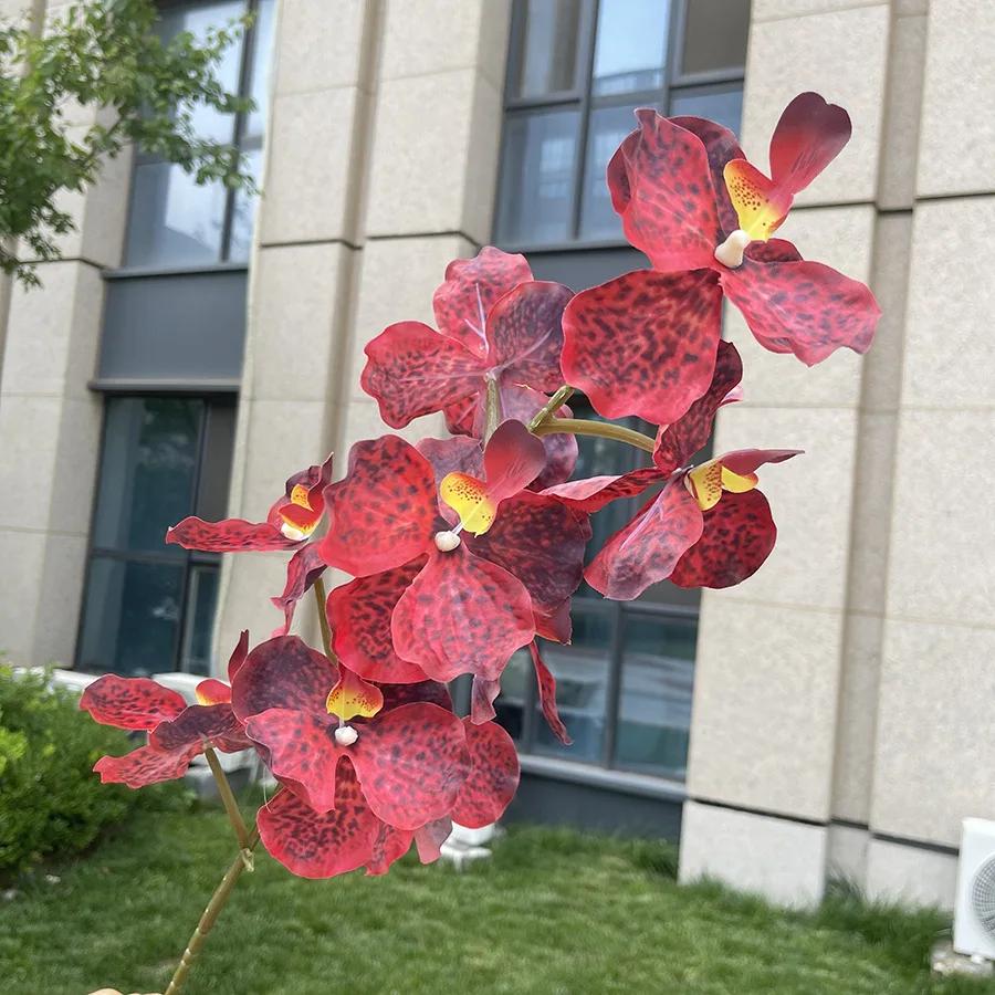9 Heads Vanda Orchids Artificial Flowers Faux Silk Flowers for Wedding Home Decor Photography Props