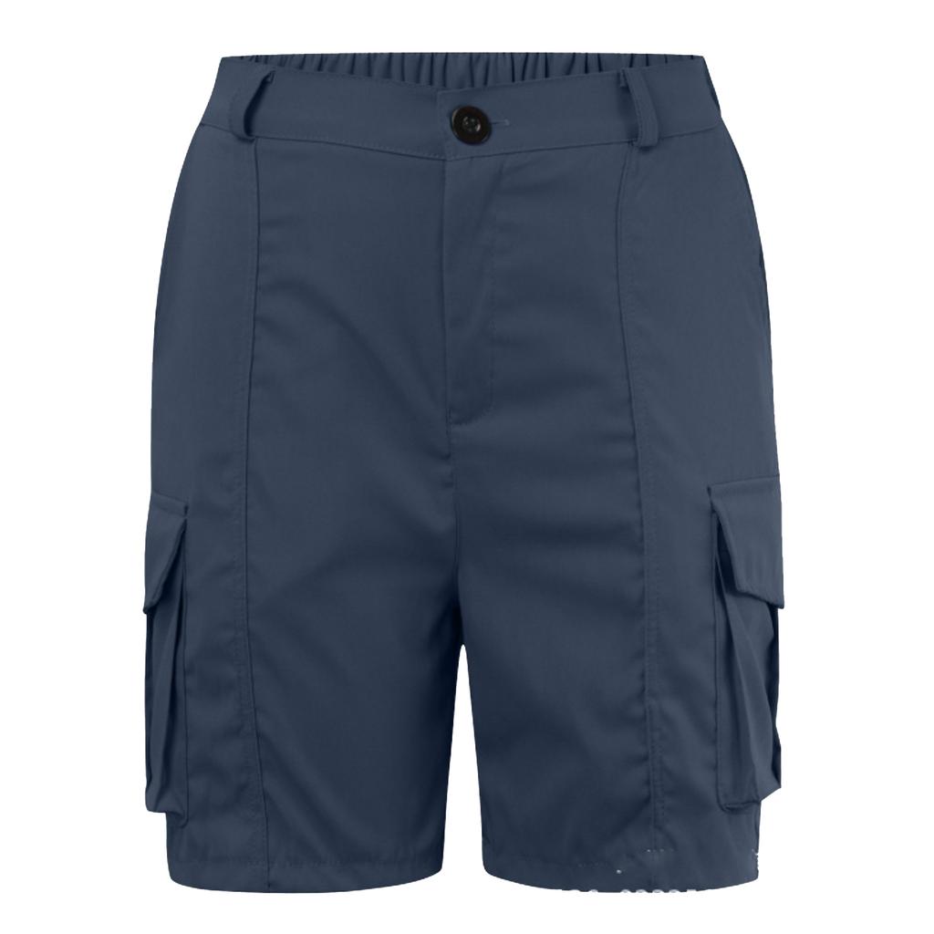 Women Casual Solid Elastic Waist Cargo Shorts with Pockets Relaxed Fit Utility Design for Everyday Wear Outdoor Activities