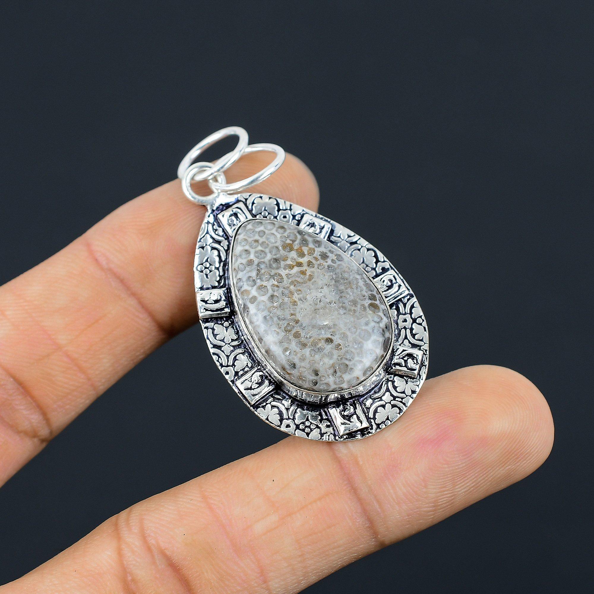 

Mothers day Deal Sterling Silver Pear Stingray Coral Gemstone Pendant Jewelry