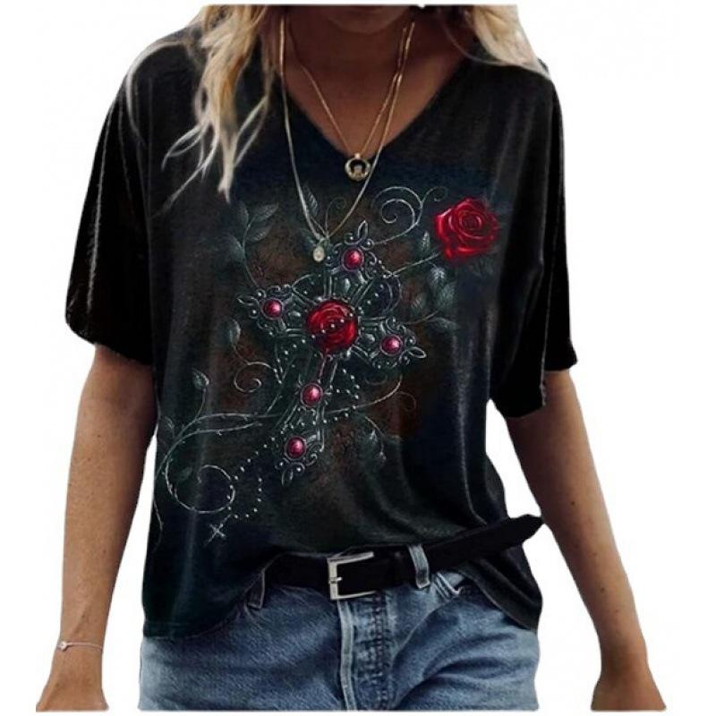 Street Trend T-Shirt For Men And Women, Summer Casual Loose Sports Style 3D Printing Short-Sleeved V-Neck T-Shirt
