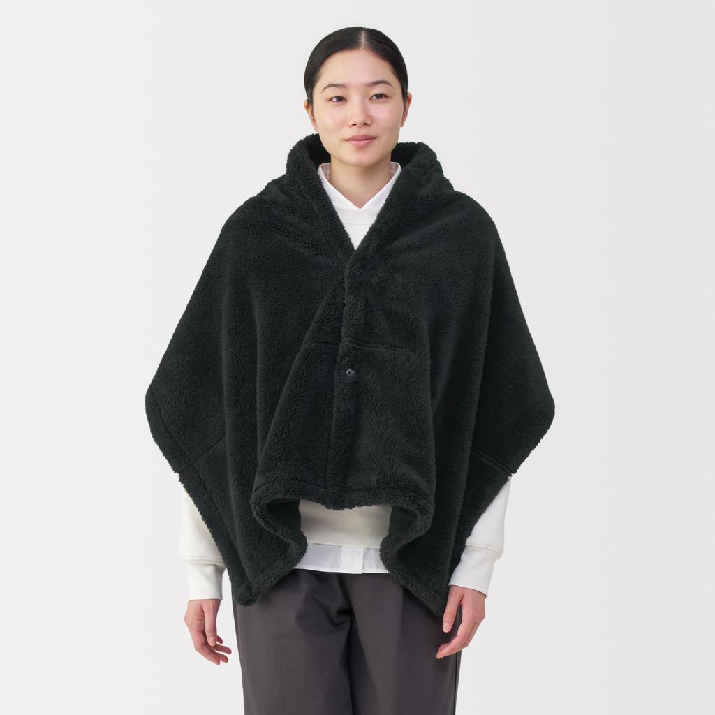 MUJI Cape Chaude en Polyester Recyclé Boa, Adulte Mixte, DDD11A5A, Noir, 45 x 160cm