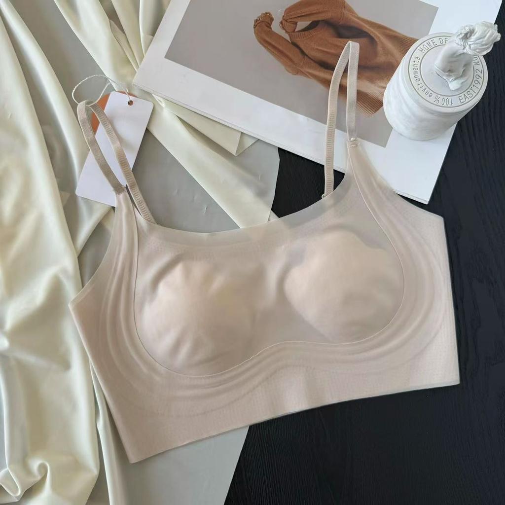 Ice Skin Women's Thin Big Breasts Show Small Summer Ultra-thin Paper Rabbit Ear Cup Seamless Bra Cover Explosion