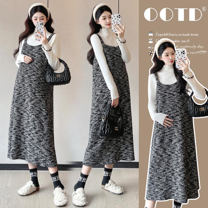 2025 Stylish Maternity Knit Top & Loose Vest Dress Set M [90-110 lbs]