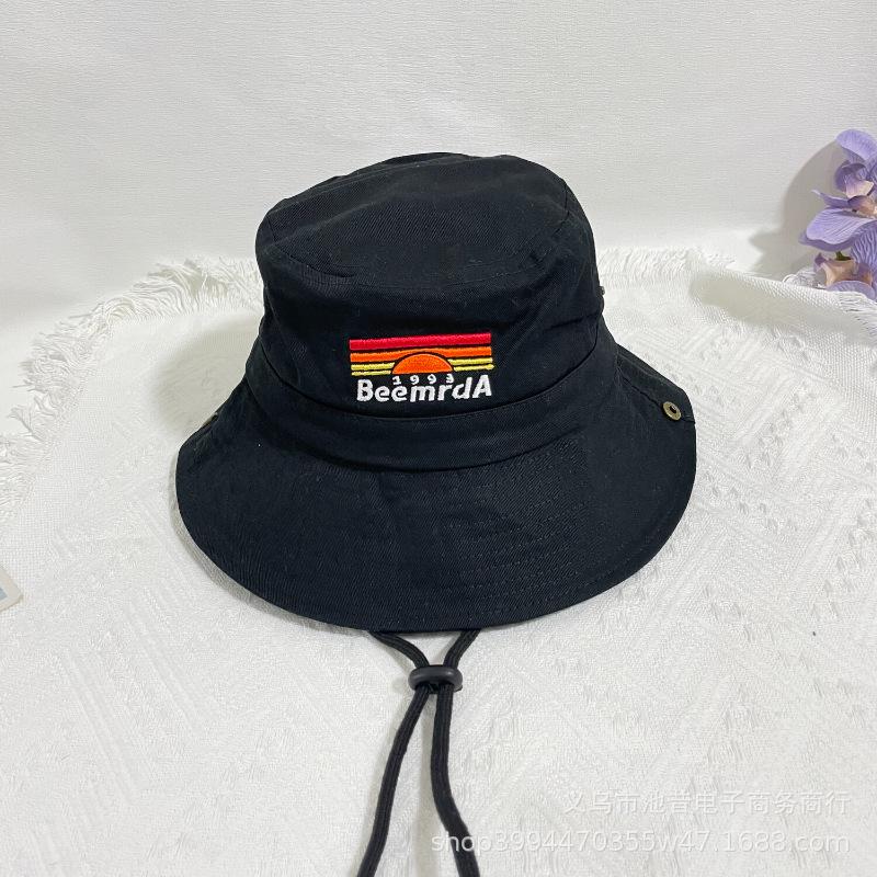 Korean Niche Design Sunrise Embroidered Bucket Hat Sunscreen Sunshade Washed Cotton Basin Hat Versatile for Men and Women