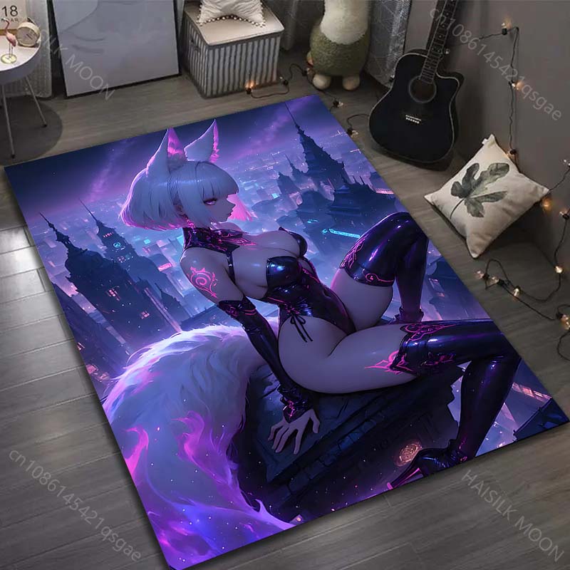 

1PC Night city fox girl Pattern Rug Carpets for Bedroom Living Room Sofa Mat Creative Door Mat Cloakroom Home Decor 40x60cm