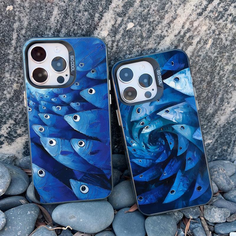 Cute Joyful Small Fish Group Phone Case For iPhone 16 Pro Max 15 14 Pro Max Plus 13 Mini 12 Pro Max 11  Advanced Laser Covers