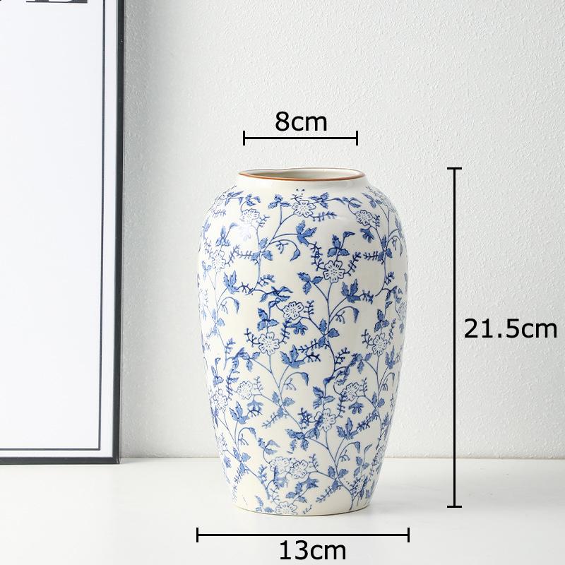 Blue and White Porcelain Vase Elegant Classical Flowers Pot Desk Decoration Flower Arrangement Floral Vases Room Aesthetic Decor