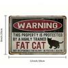Vintage Metal Cat Sign Funny Wall Art 8x12 Inch Home Security Decor