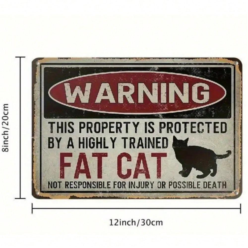 Vintage Metal Cat Sign Funny Wall Art 8x12 Inch Home Security Decor