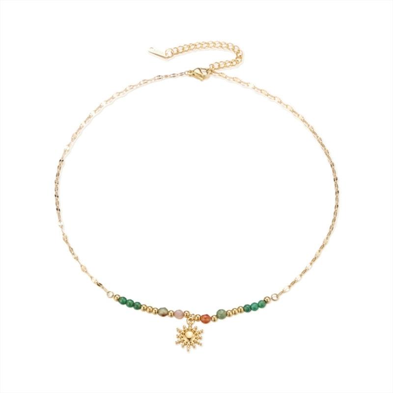 Colorful Beaded Sunflower Necklace Handmade Pendant Necklace Adjustable Chain Necklace Unique Style Jewelry for Women