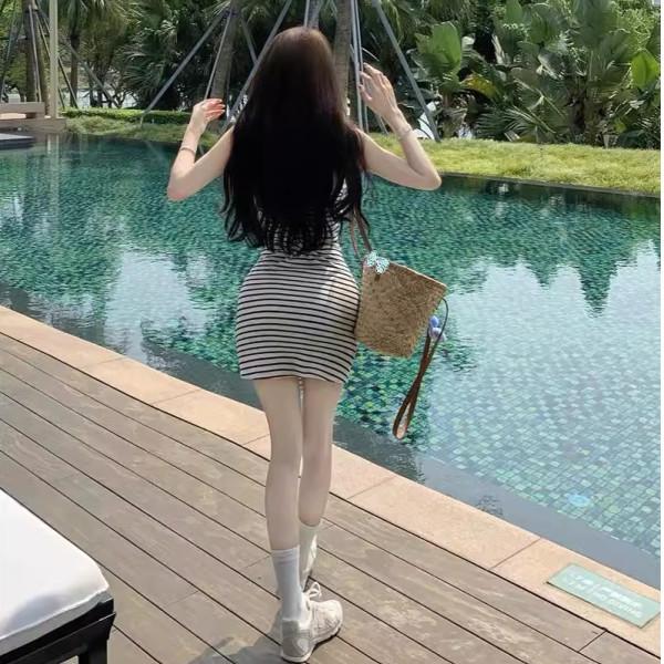 Striped Two-Piece Bodycon Camisole Dress - Summer Sexy & Sweet Royal Style, Strapless for Women