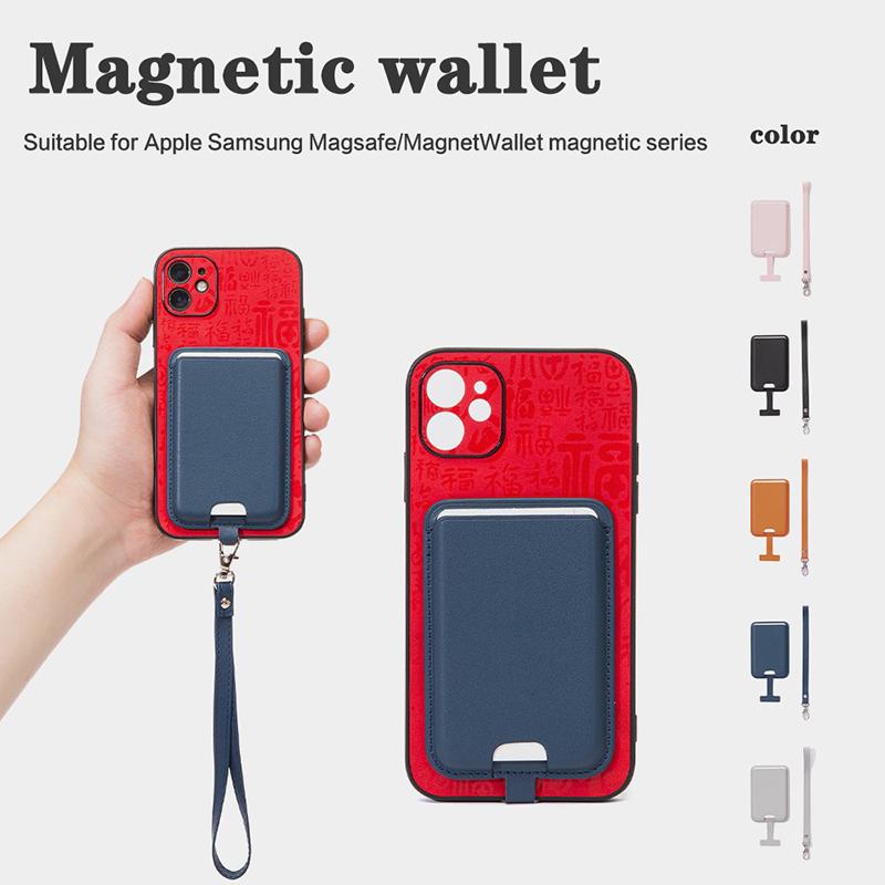 Magnetic For Leather Wallet Card Holder For Iphone 16 15 Pro Max With Anti-Lost Lanyard Wallet Case Bank Id Card Holder