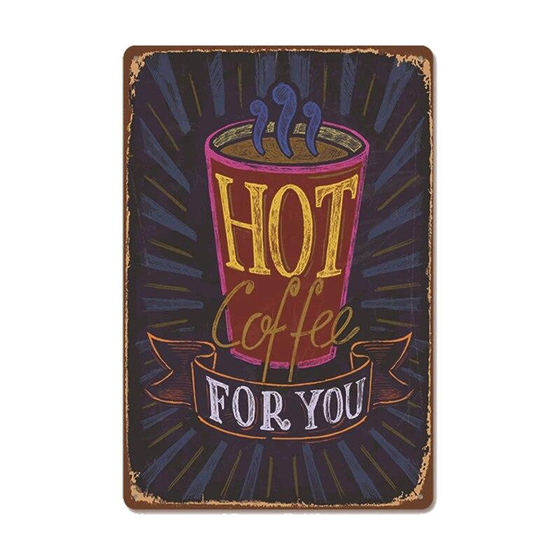 Vintage Fresh Coffee Plaque Metal Tin Sign Retro Drink Coffee Poster Wall Stickers for Cafe Shop Restaurant Home Room Decor