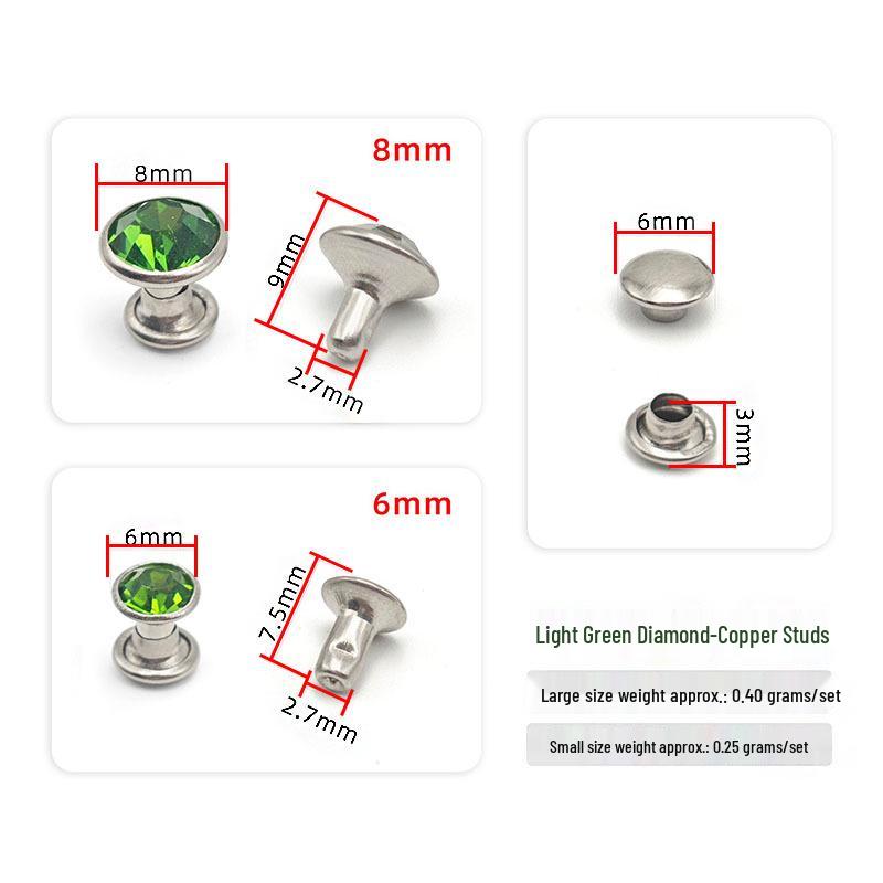6-8mm Colored Silver Edge Tube Studs, Glass Inlaid Rivets for Clothing Decoration.