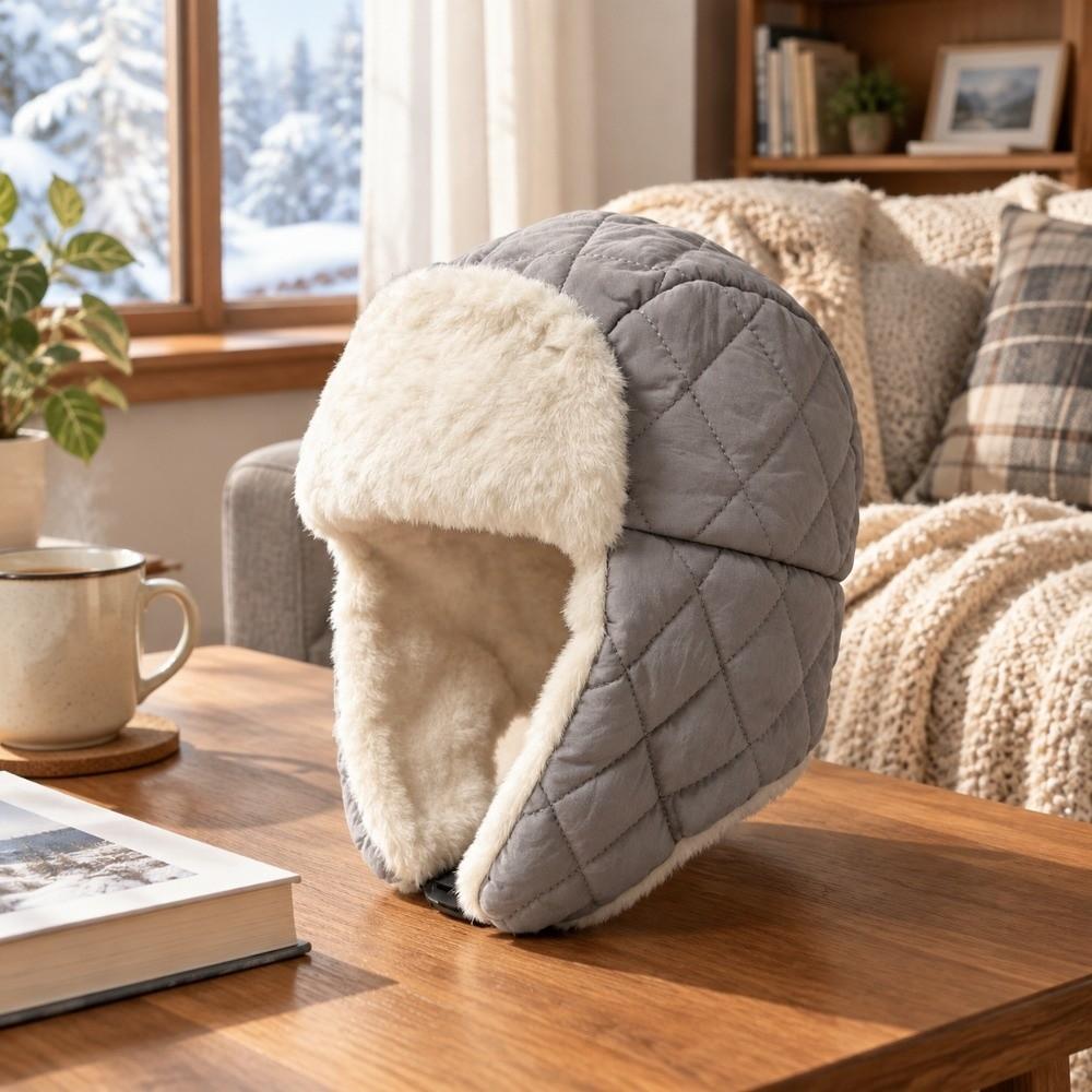 Rhombus Quilted Kids Ski Hat Adjustable Buckle Windproof Earflap Hat Outdoor Activities