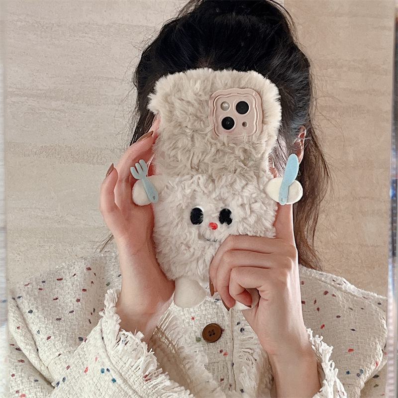 Pluche Cartoon Mes en Vork Schurk Telefoonhoesje voor Apple 15Promax met Valbescherming, Schattig Herfst Design