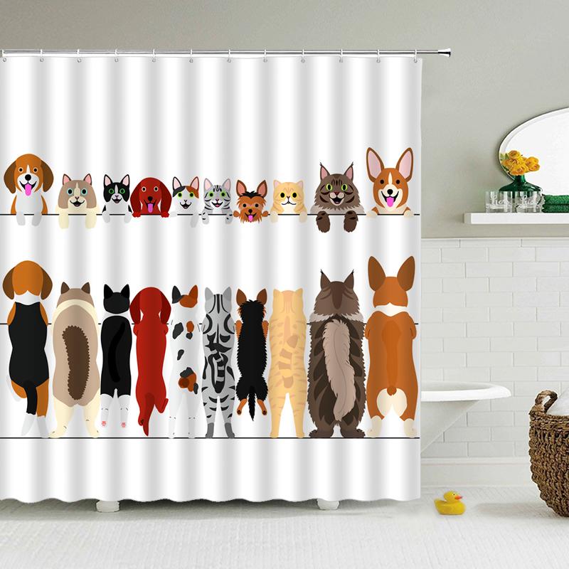 Cat Shower Curtains Bathroom Shower Curtain Cute 3D Fabric Shower Curtain With Hooks Funny Waterproof Shower Curtain Or Mat