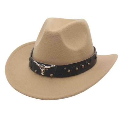 New Bull Head Accessories Felt Hat Western Denim Tibetan Top Hat Warped Edge Versatile Windproof Jazz Hat