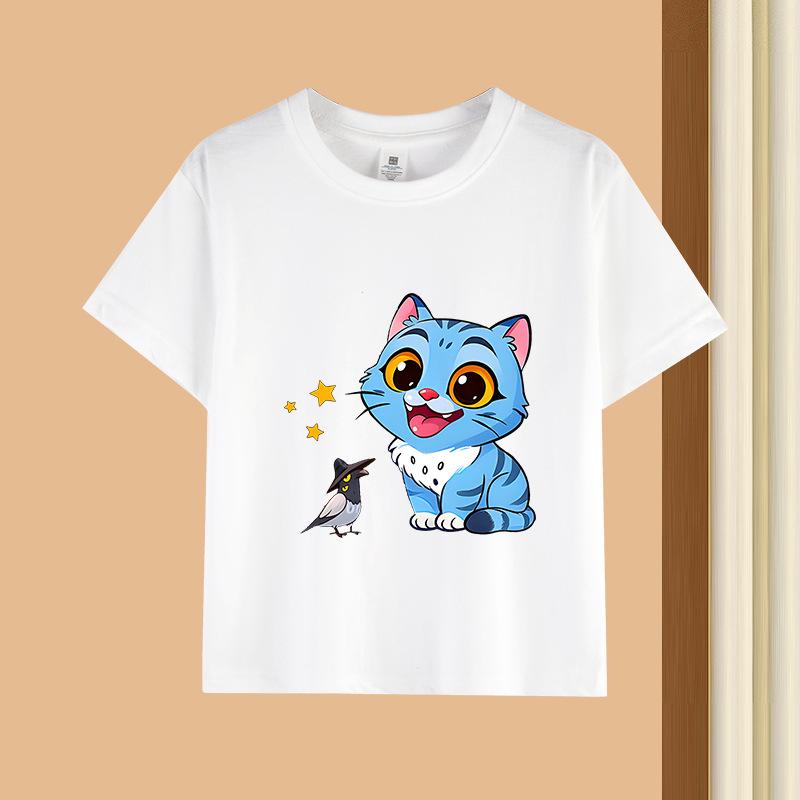 2-13Y Kid T Shirt Cat Printed Kids Clothes Tshirt Tops Tee Boys Girls Baby Tee