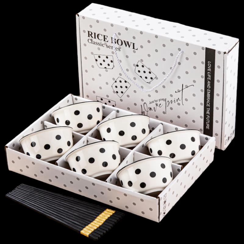 Polka Dot Ceramic Bowl & Chopsticks Gift Set