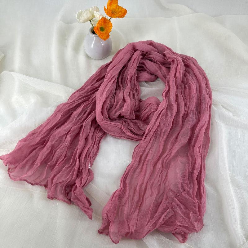 

Женский шарф, однотонный плиссированный длинный шарф, ретро, осень-зима, теплый длинный шарф, мягкий, в винтажном стиле 180cm красный