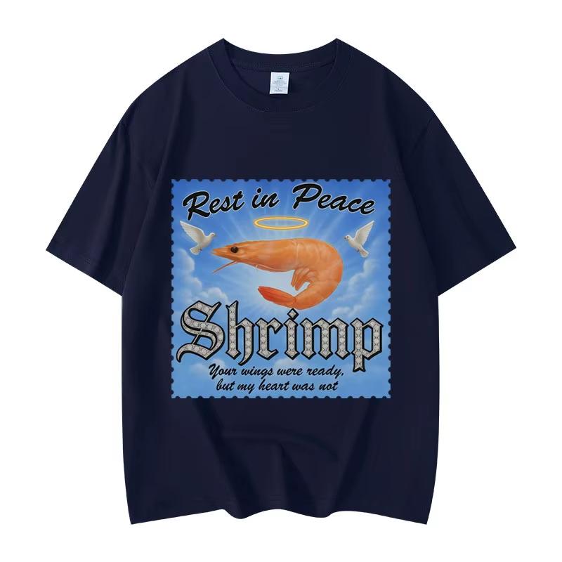 Rest in Peace Shrimp Funny Meme T-shirts Men Women Clothing Summer T-shirt Fashion Casual Short Sleeve T Shirts Streetwear Tops