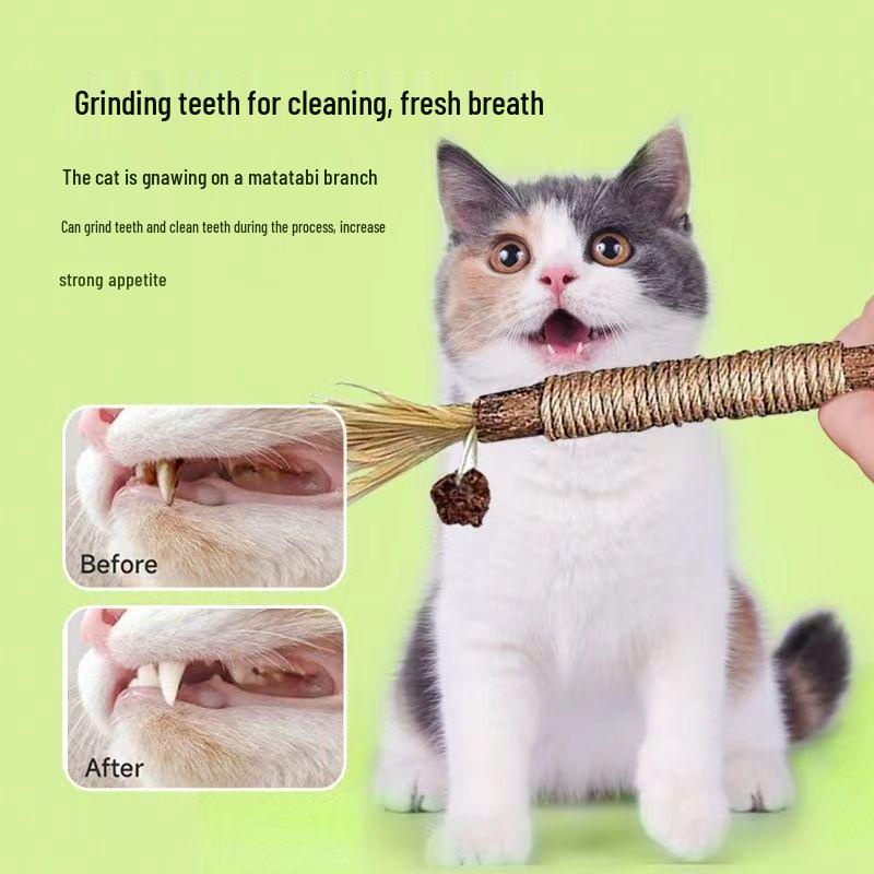 Raffia Catnip Teaser Stick: Wear-Resistant Kitten Toy for Self-Entertainment & Teeth Cleaning.