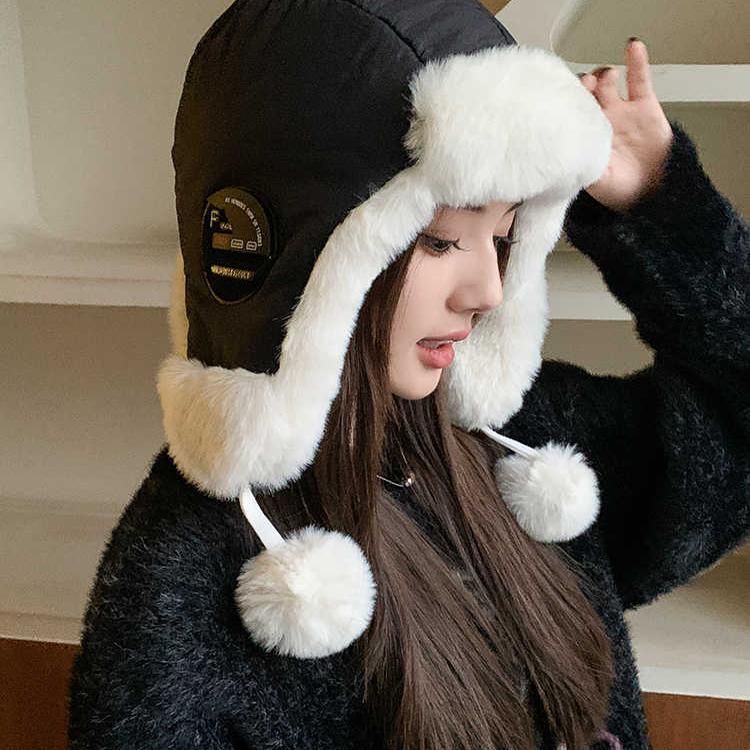 Hat men's and women's winter velvet thickened ear protection hat cycling outdoor skiing ins warm and cold cotton hat