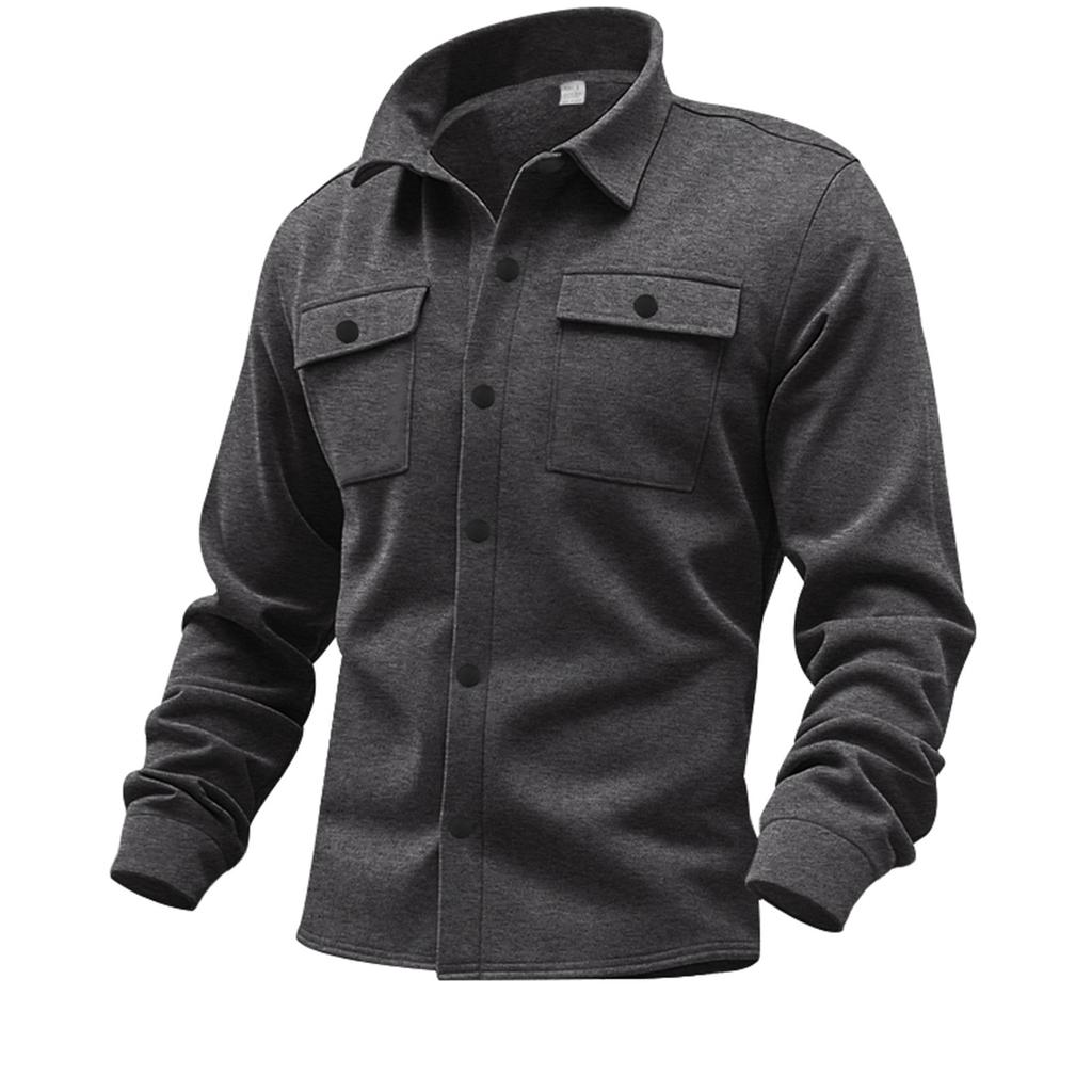 American Casual Men's Clothing Fleece Lapel Multi-pocket Single-breasted Solid Color Casual Jacket Men