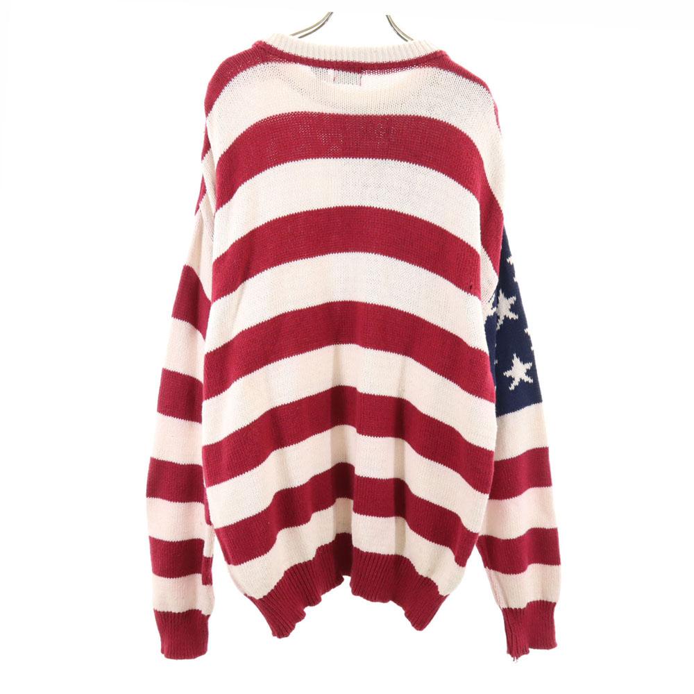 STRUCTURE 90s Made in USA Old Stars and stripes pattern Long sleeve Cotton knit sweater Men's Used