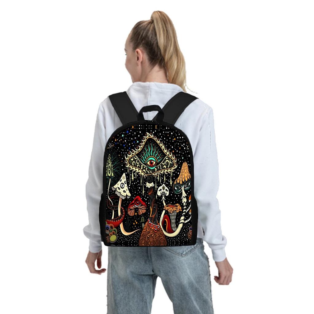 Bohemian Mushroom Print Three Piece Backpacks Set for Boy and Girls Best Gifts 2D Flat Cartoon School Bag for Children