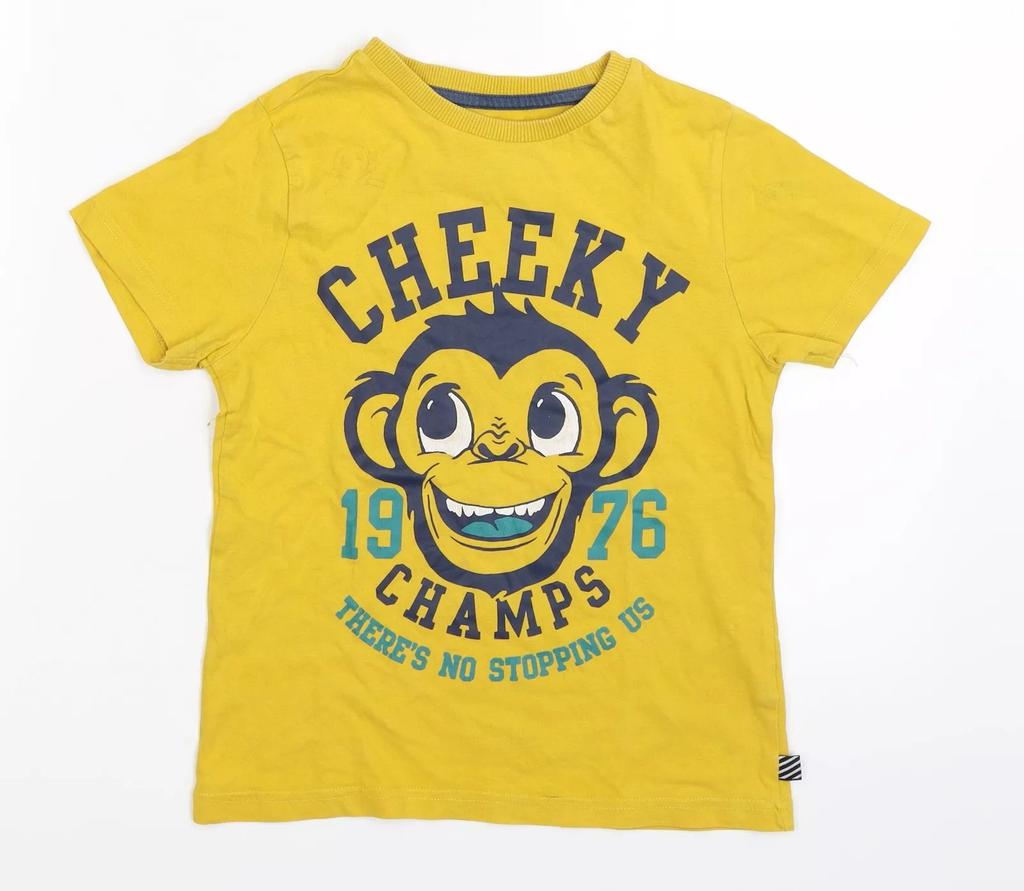 F&F Jungen Gelbes Baumwollmisch T-Shirt Größe 6-7 Jahre