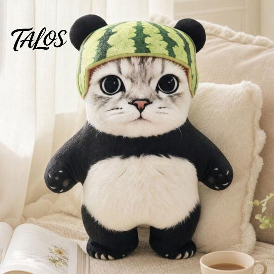 Plush Bag Charm Cat Panda Doll with Watermelon Hat, Cute Soft Stuffed Animal Unique Toy Toy, Charm, Gift for Kids Girls Home Decor Decorative