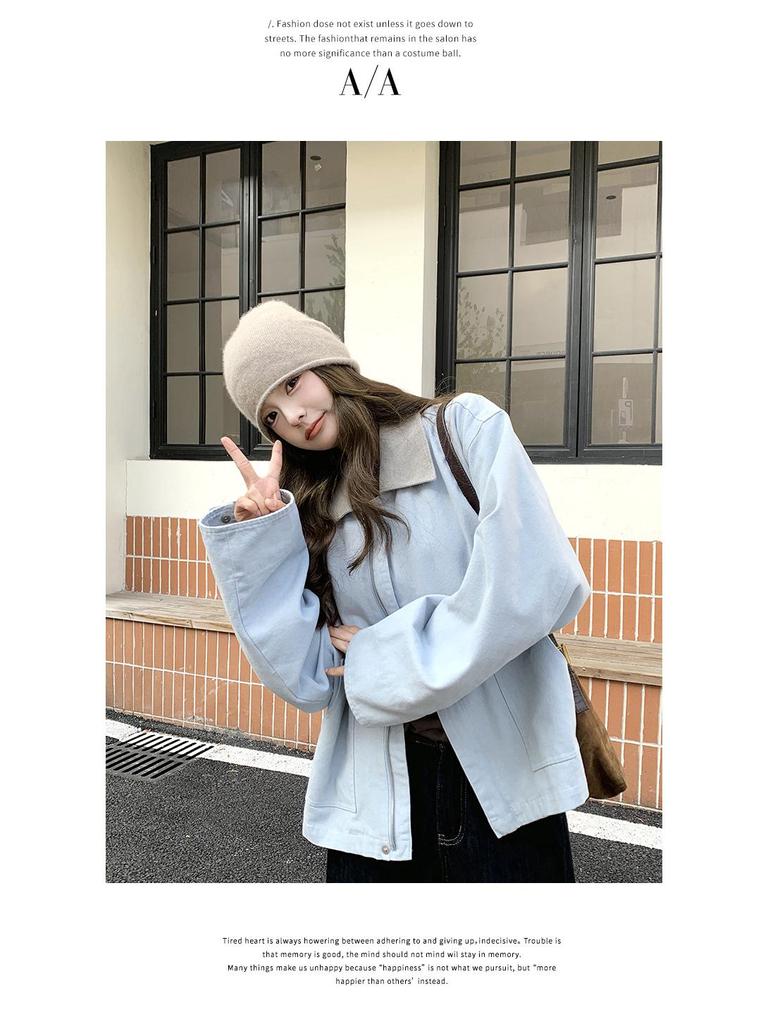 Vintage Contrast Corduroy Lapel Short Coat, 2025 Korean Style, Youthful Small Size Jacket