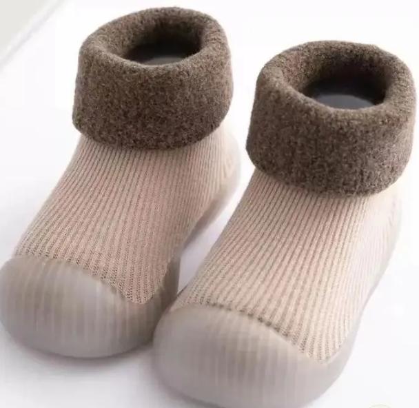 Toddler -Lined Thickened Walking Shoes, Khaki Winter Snow Socks for Babies and Toddlers