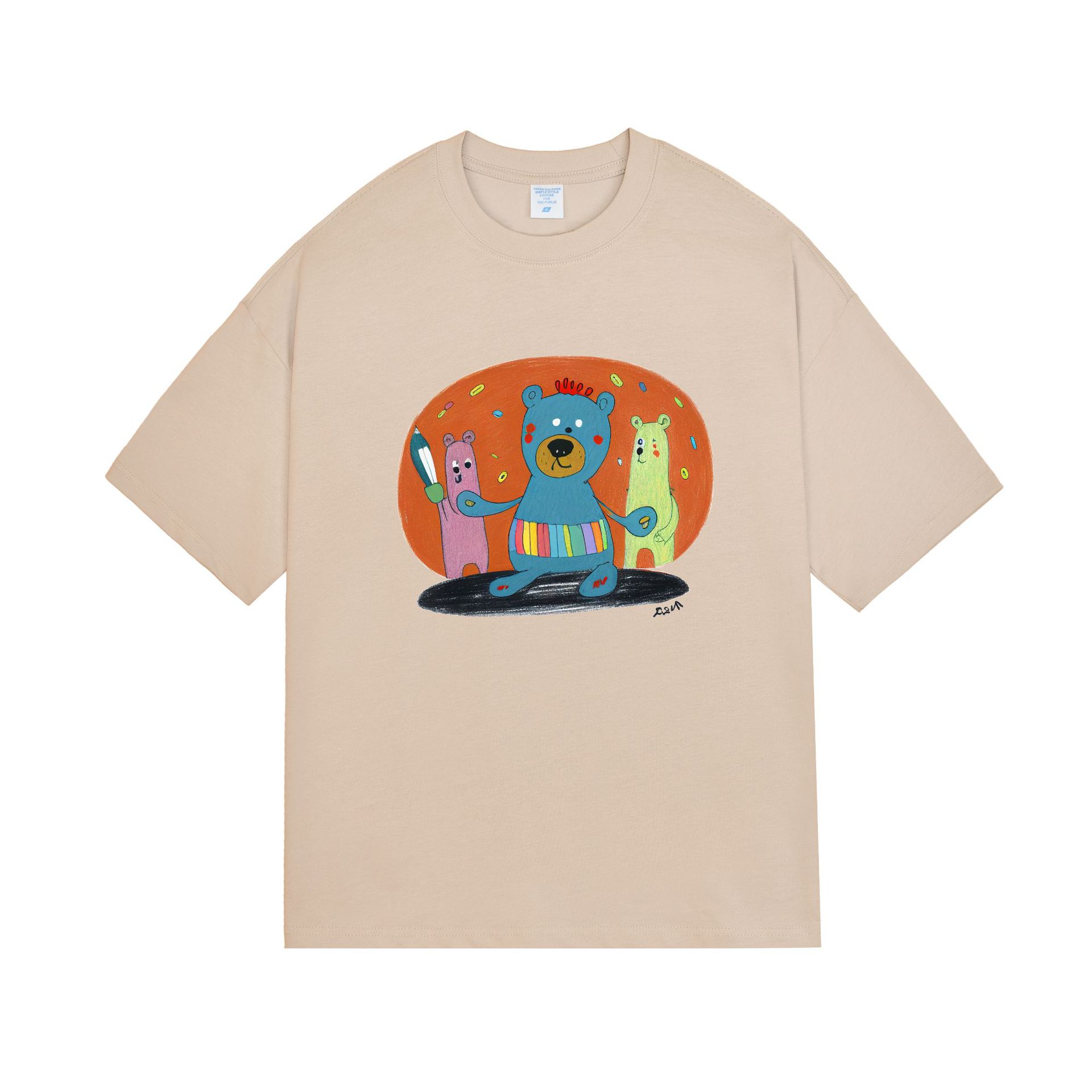 

Футболка с коротким рукавом в стиле ретро с рисунком в стиле мультяшной масляной живописи для мальчиков и девочек, летняя футболка для студентов, короткий рукав, милый стиль XXL