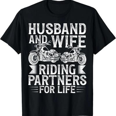 Husband And Wife Riding Partner For Life Motorcycle Biker T-Shirt,100% Cotton