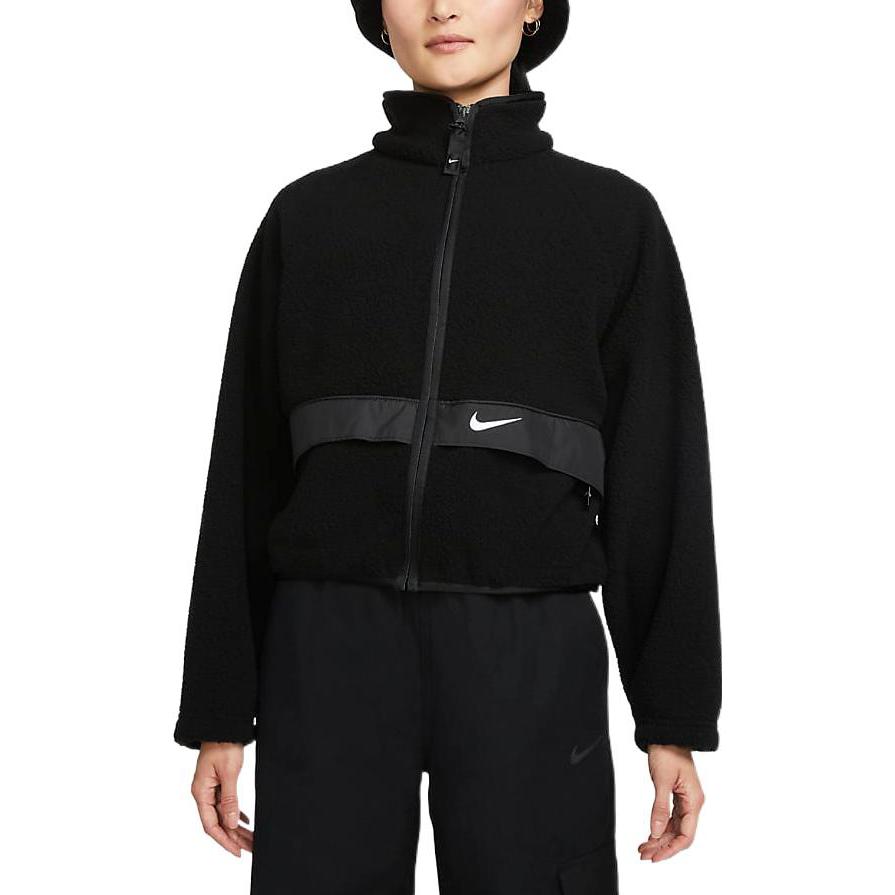Nike Jachetă Scurtă Solidă cu Guler Înalt Călduroasă din Fleece cu Logo Imprimat Jachete Femei Negru DO7761-010