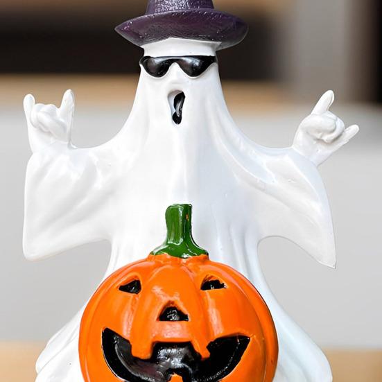 Halloweenská soška ducha a dýně, strašidelný klobouk čaroděje, sluneční brýle, pryskyřičná figurka ducha, socha, sváteční párty, domácí stolní dekorace, ozdoba