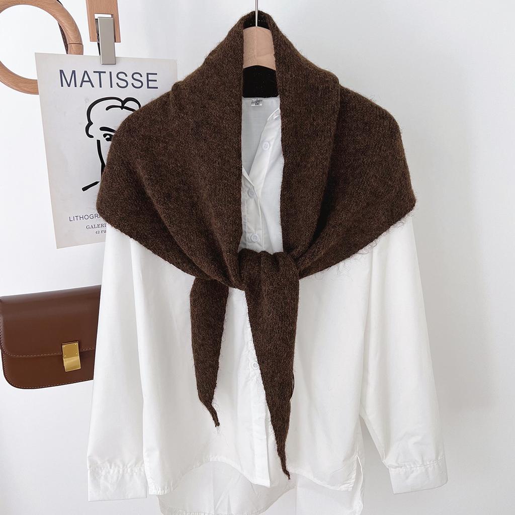 Big Size Wool Korean Style Knitted Triangular Scarf Women Winter Warm Headscarf Shawl Sold Color Neckerchief Kerchief Hijab