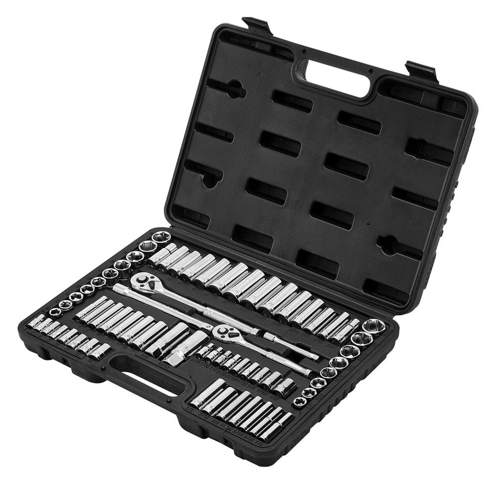 Socket Set, 69 Pieces, 9.5 & 6.4 Mm Drive Socket and Ratchet Set, SAE and Metric, Deep and Standard, Mechanic Tool Kit with Accessories and Storage