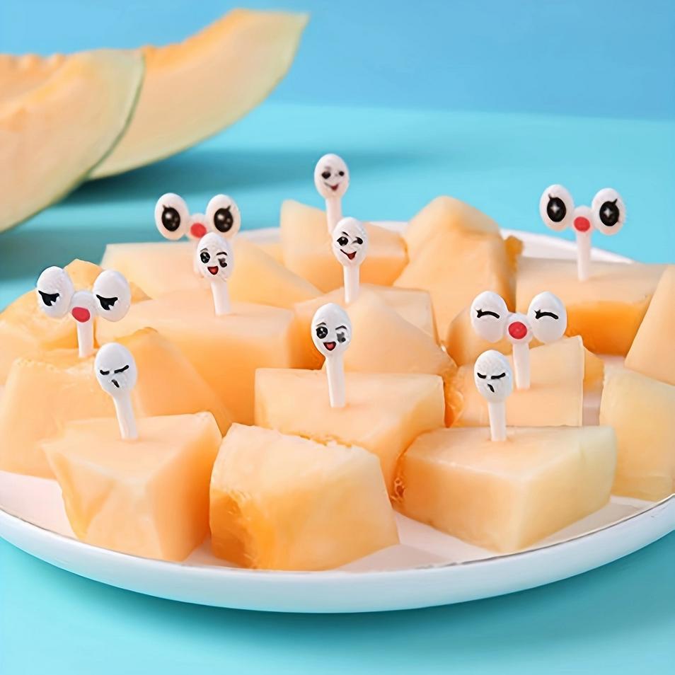 10pcs/set Mini Eye Cartoon Expression Fruit Fork Plastic Fruit Toothpick For Children Harmless