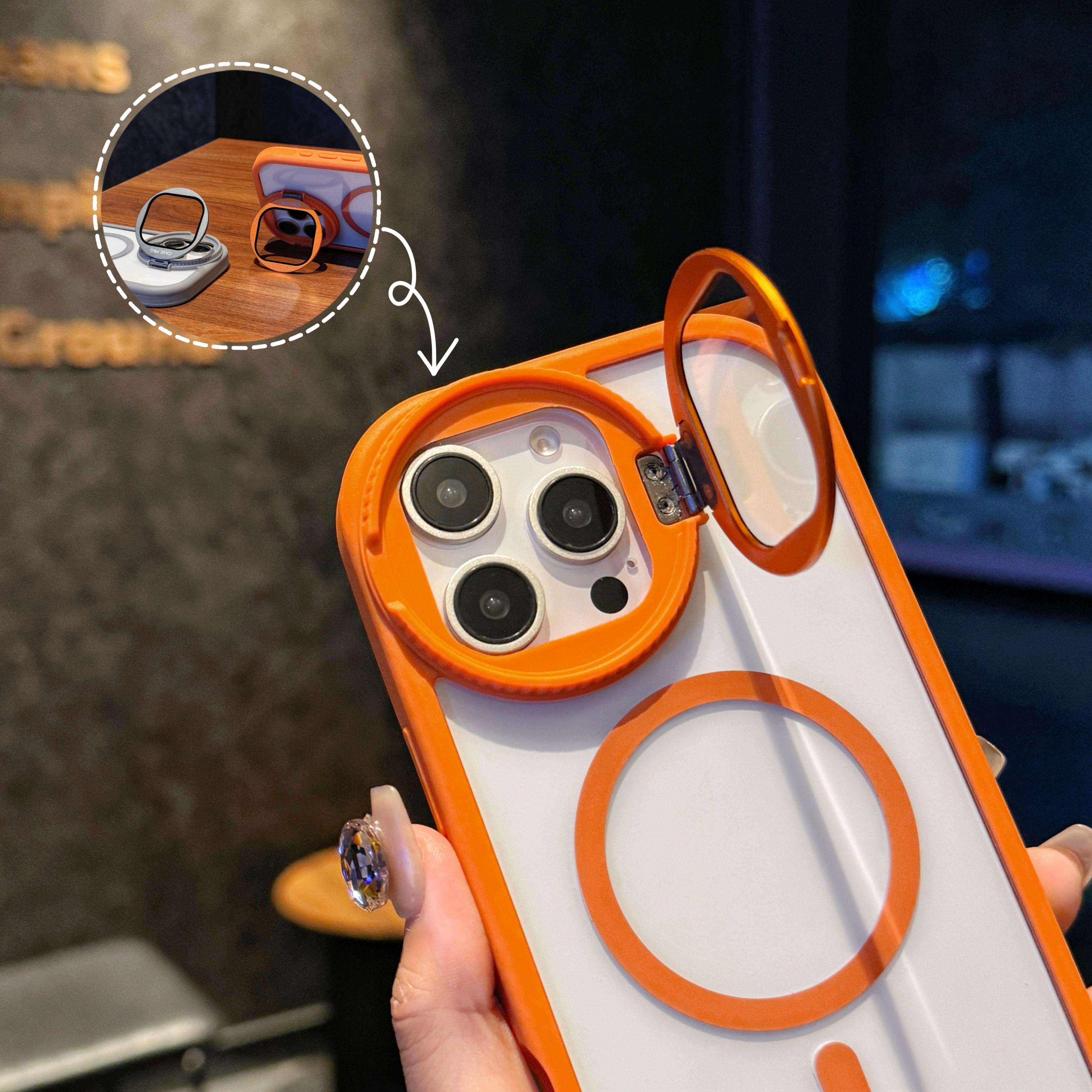 

Round Camera Stand Holder Clear Case For iPhone 17 Air 16 15 14 Pro Max 17Pro For Magsafe Wireless Charge Shockproof Cover For iPhone 12 серый