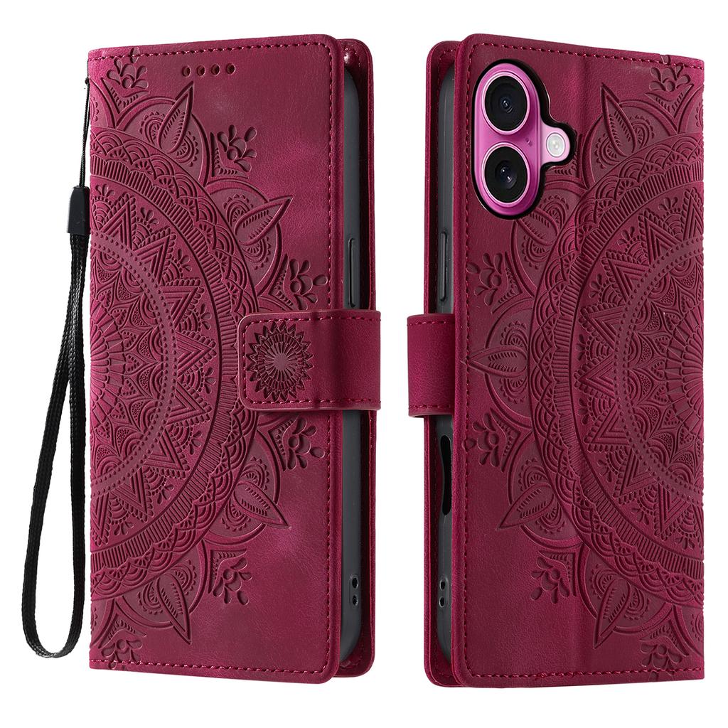For iPhone 17 Case Imprinted Totem Skin Feel Wallet Leather Phone Cover with Hand Strap