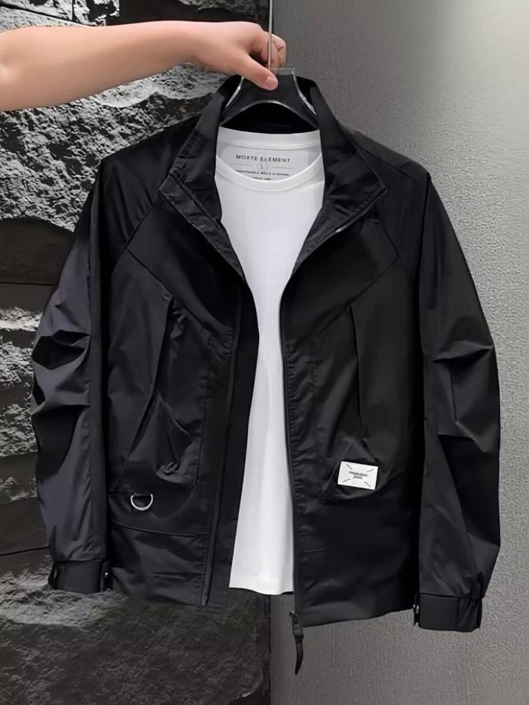 Mu Xi Summer Men's Trendy Solid Color Stand Collar Jacket - Handsome Casual Outerwear