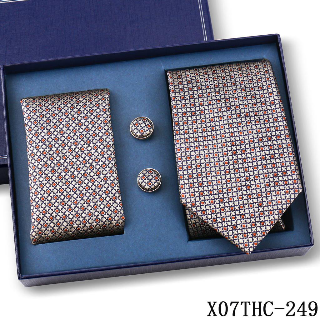 Tie Square Cufflinks 3-Piece Suit Retro Striped Hand Tie High-End Gift Box Set