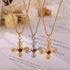 Retro Fashion Light Luxury Tiger'S Eye Stone Cross Pendant Collarbone Chain Niche Gold New Necklace Women