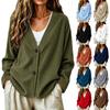 Women's Corduroy Cardigan, V-Neck, Long Sleeve, Color, Loose Fit, Casual Jacket