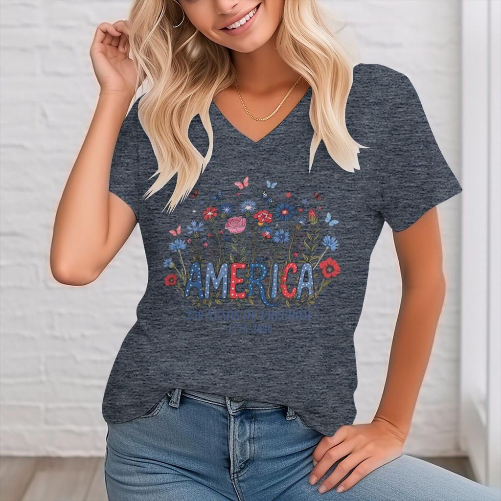 Usa Floral Retro Tshirt For Unisex 1776 2026 250th Birthday Vneck Casual Tops 250th Anniversary Graphic Tee Top